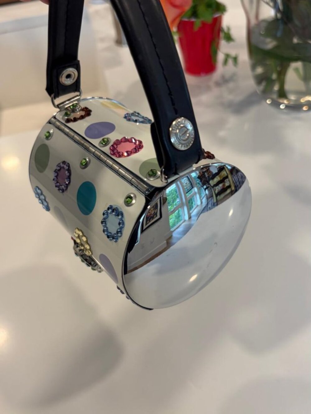 Vintage Littlearth Polka Dot Rhinestone Barrel Handbag COA
